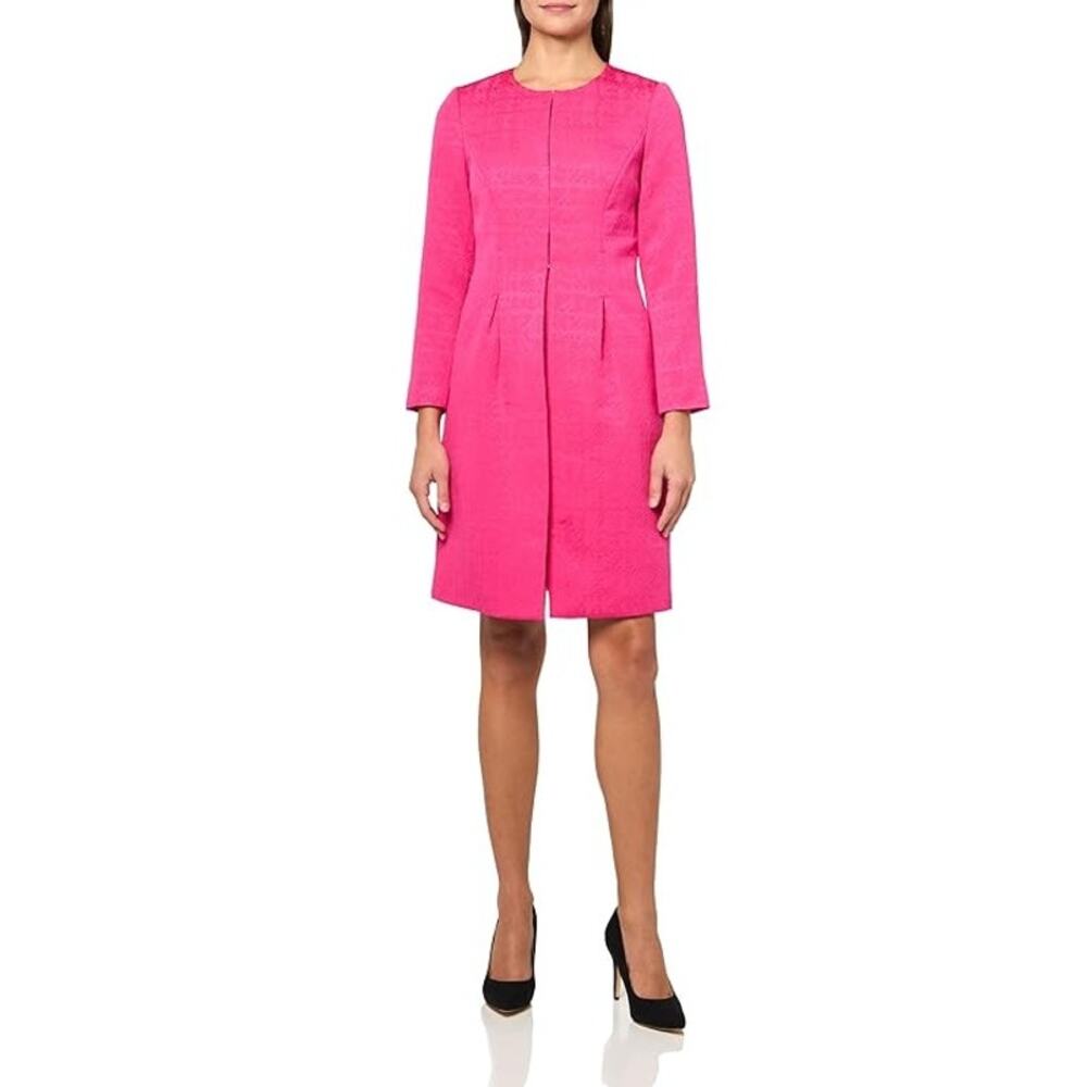 Le Suit Women Lipstick Pink Jacquard Jewel-Neck Knee Length Suit Topper Size 10